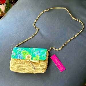 GORGEOUS GIRLY Lily, Pulitzer gold green natural raffia basket bag,NWT 💕